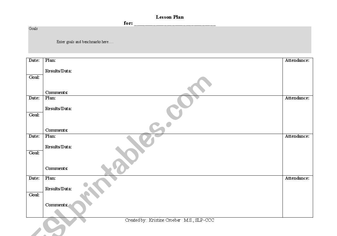 Lesson Plan Templete worksheet