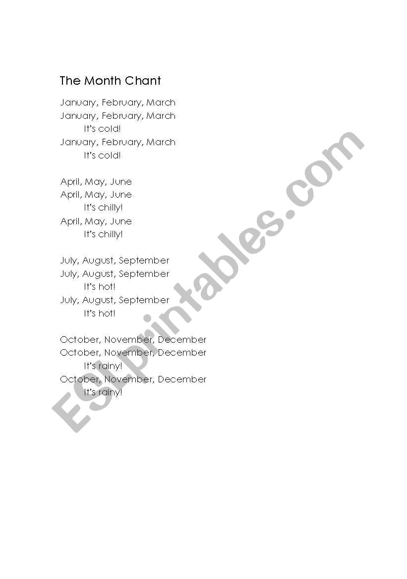 The Month chant worksheet