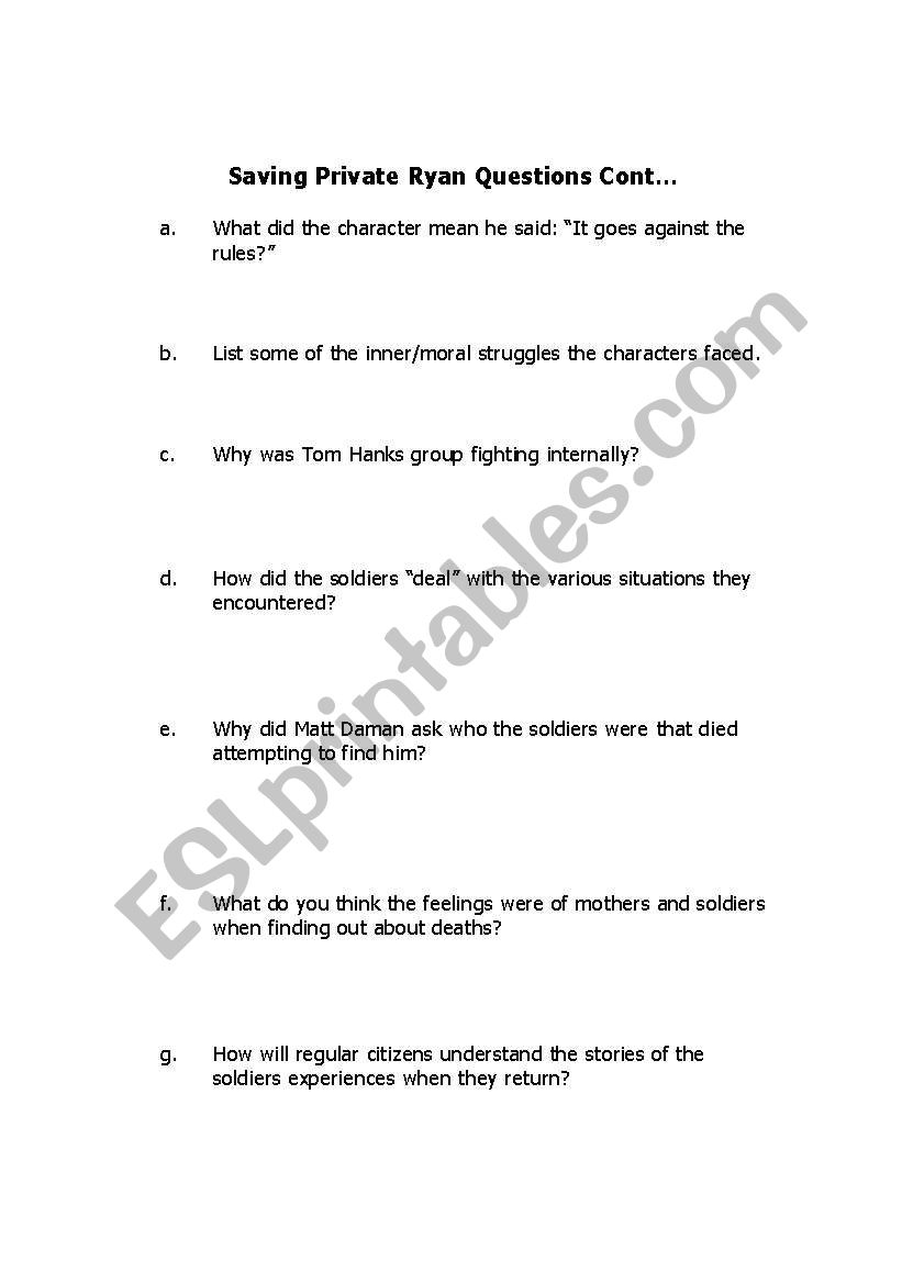 Saving Private Ryan Questions worksheet