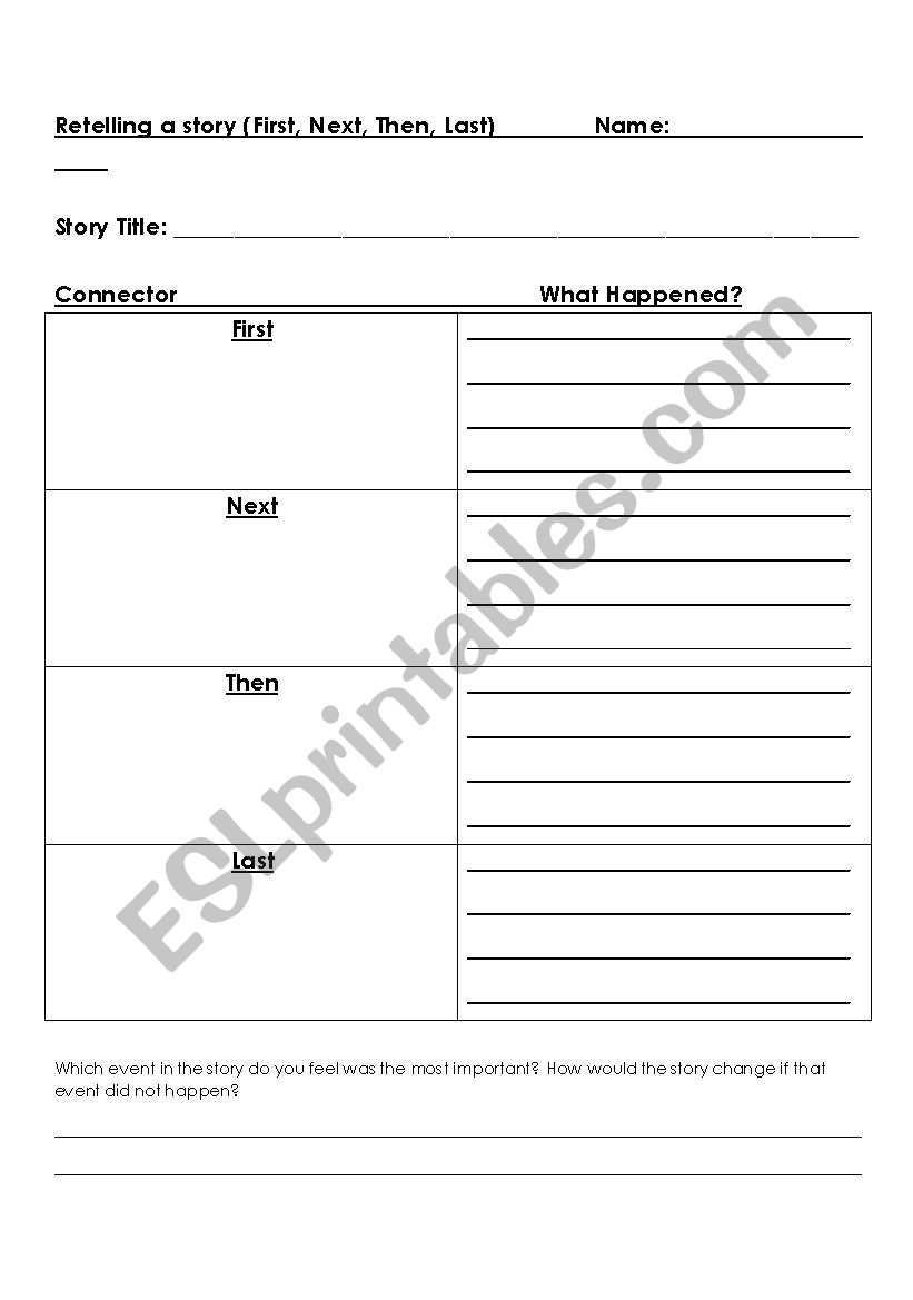 Story Connections worksheet