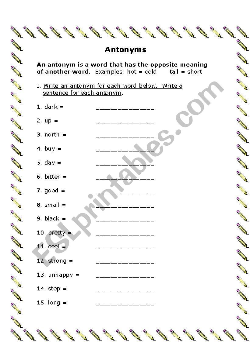 Antonyms Practice Handout worksheet