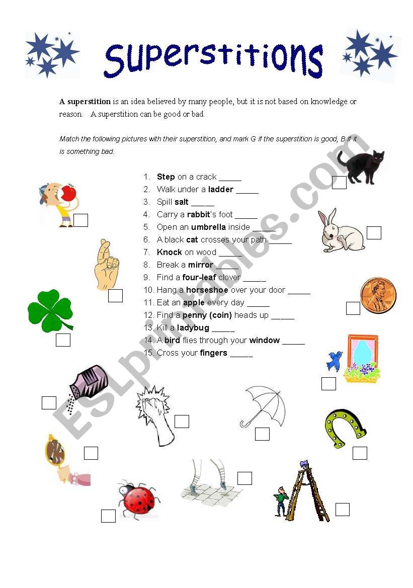 Superstitions worksheet