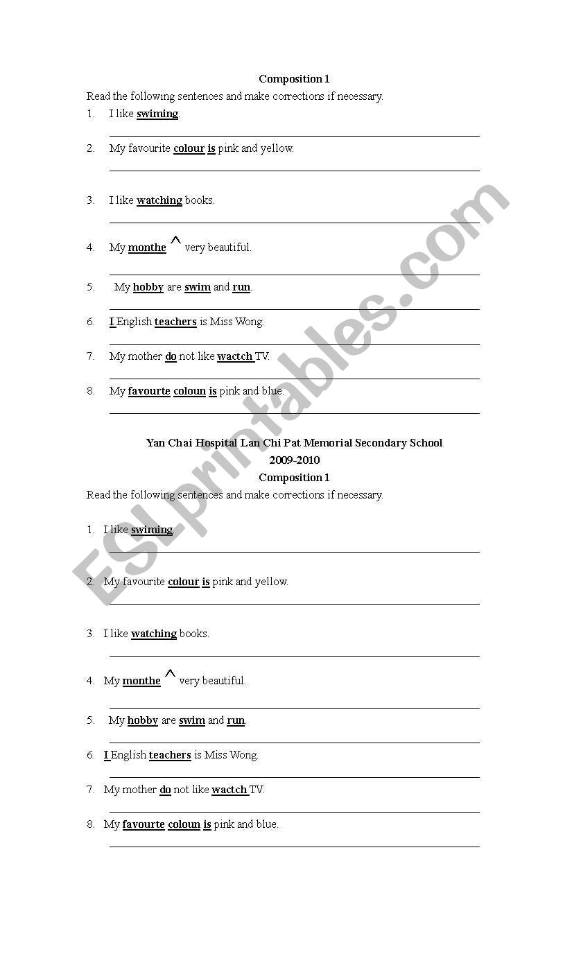 Prrofreadin exercis worksheet