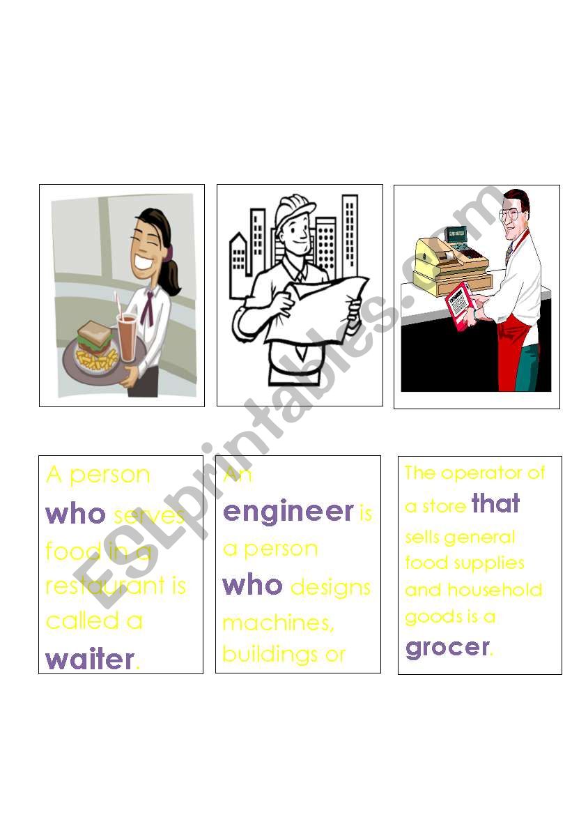 Jobs and Relative Clauses Memory Game 3. 