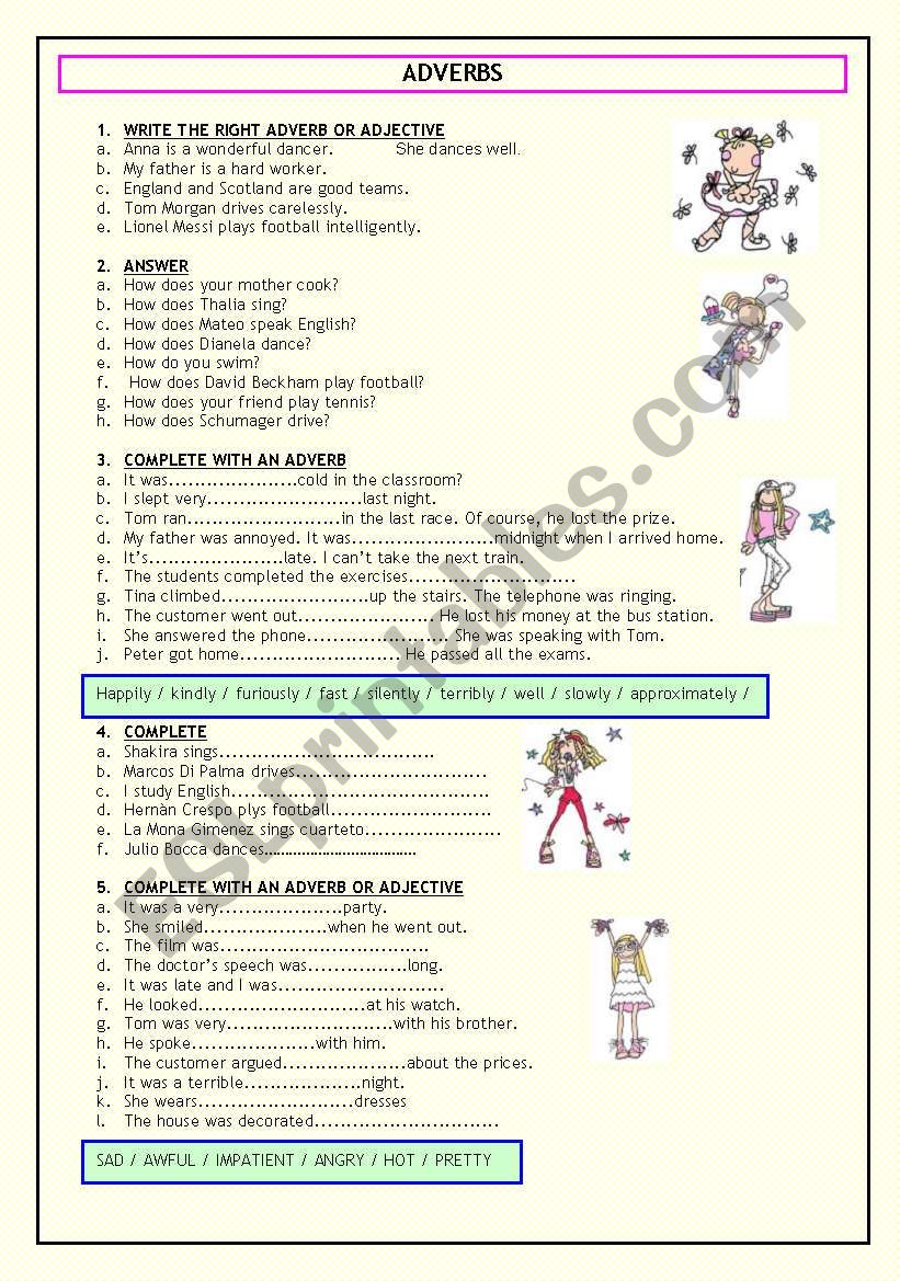 ADVERBS (TWO PAGES) worksheet