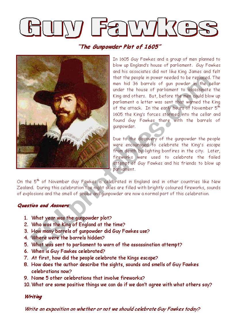 Guy Fawkes worksheet