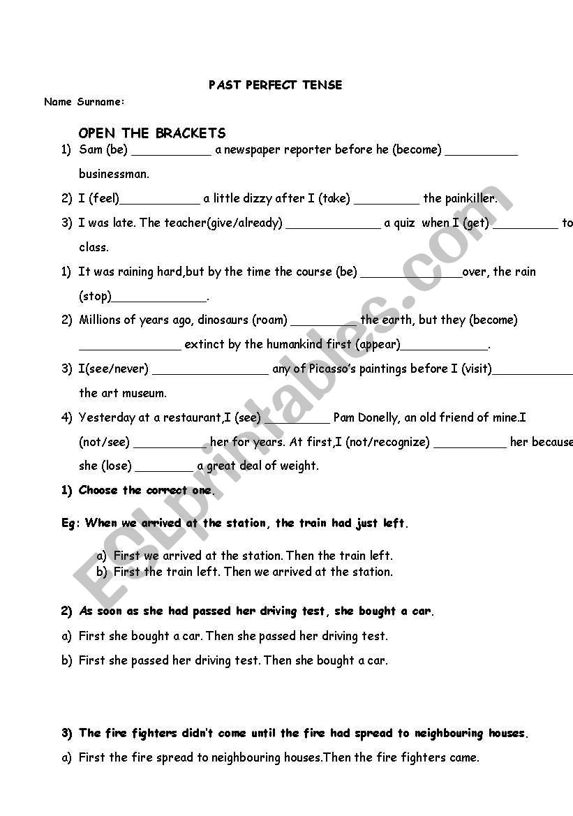 simple past and past perfect worksheet