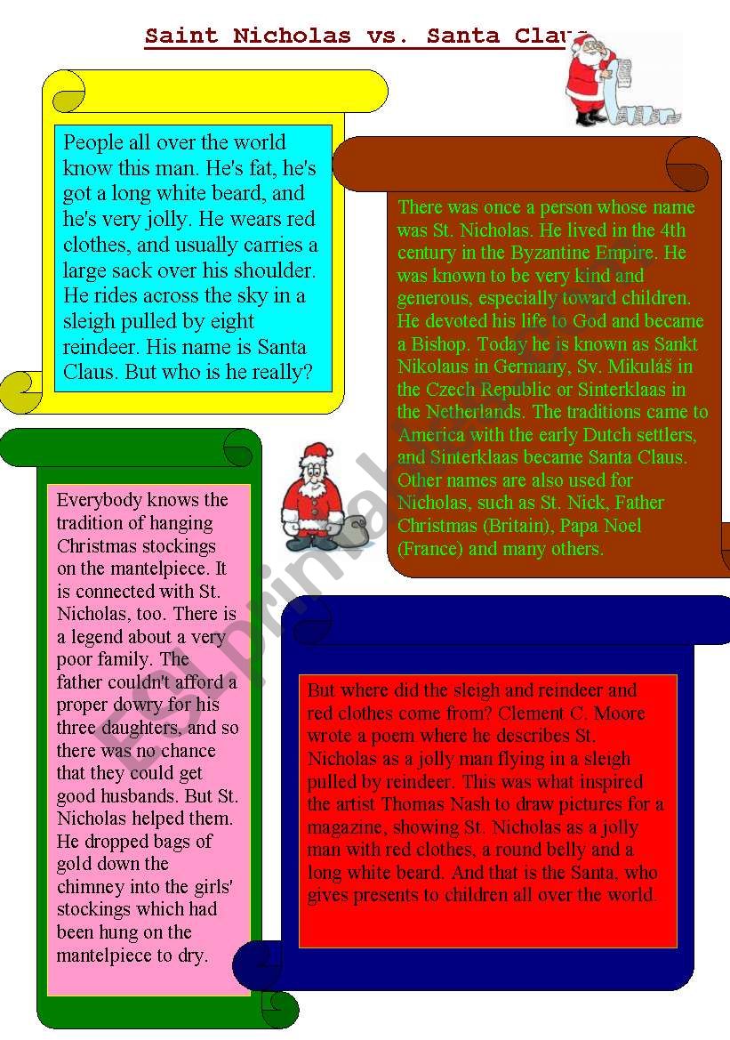 Saint Nicolas vs Santa Claus worksheet