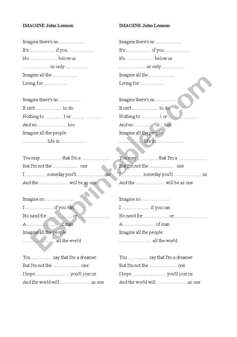 song  worksheet