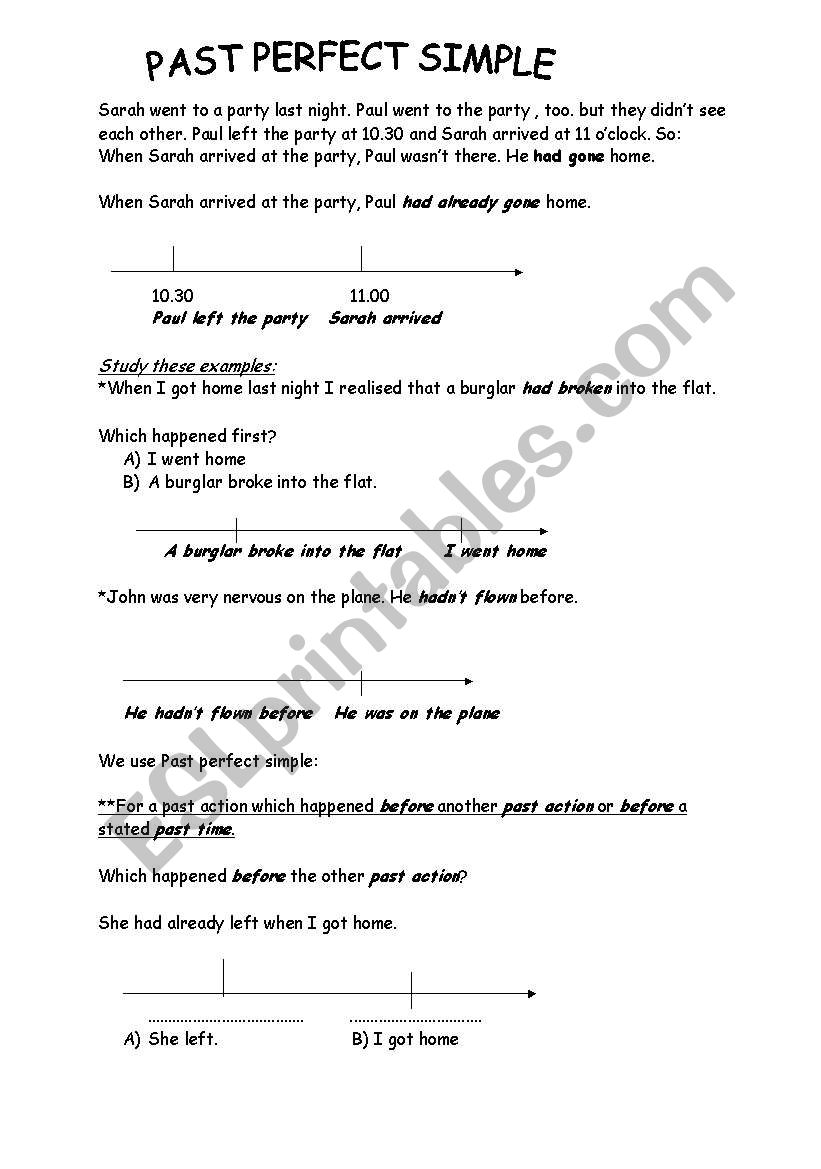 past perfect tense worksheet