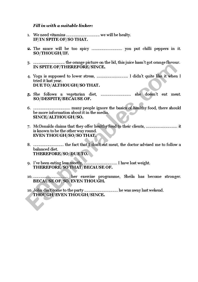 LINKERS, CONJUNCTIONS worksheet