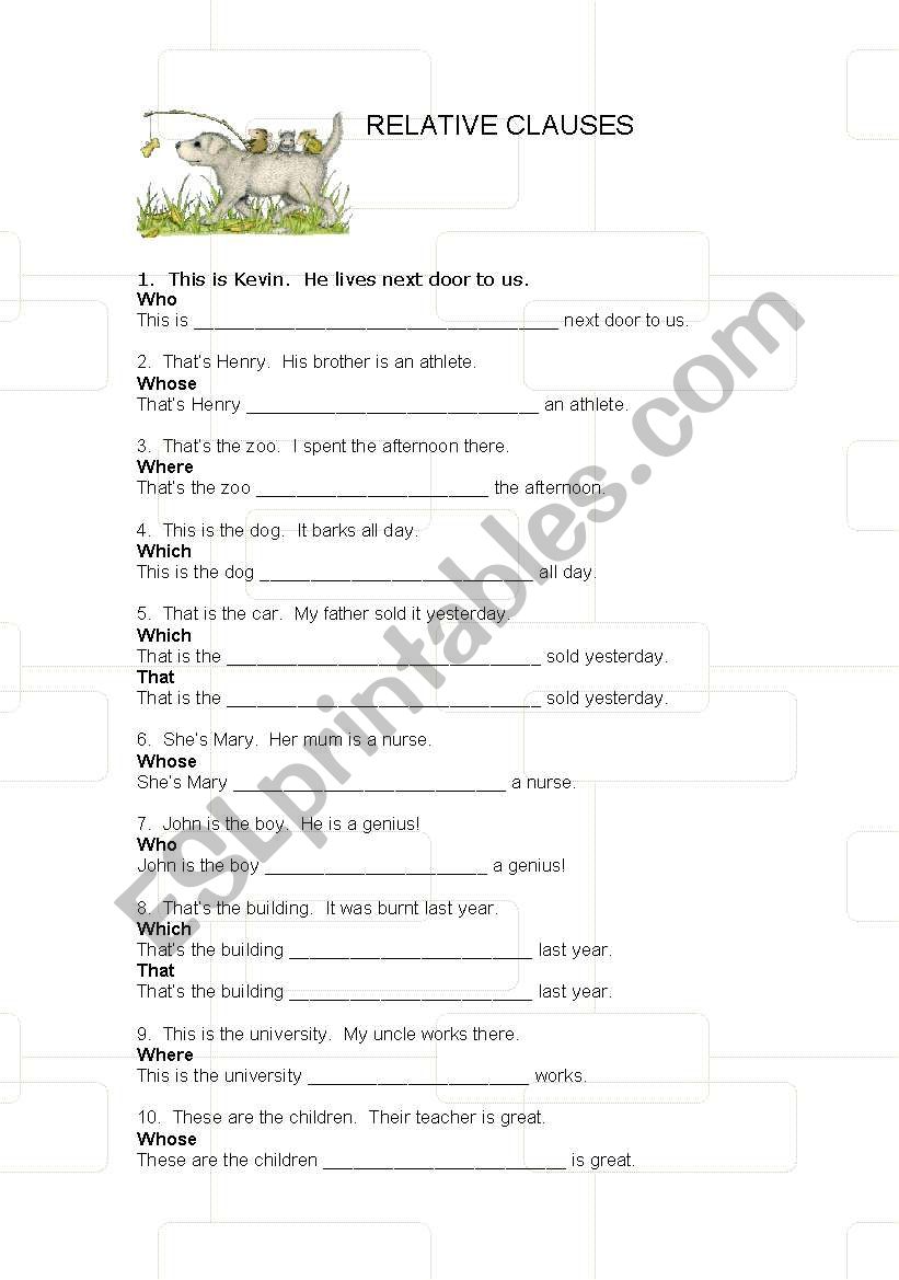 RRELATIVE CLAUSES worksheet