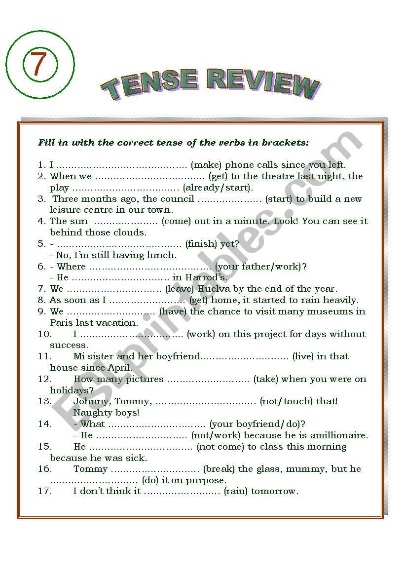 TENSE REVIEW (III) worksheet