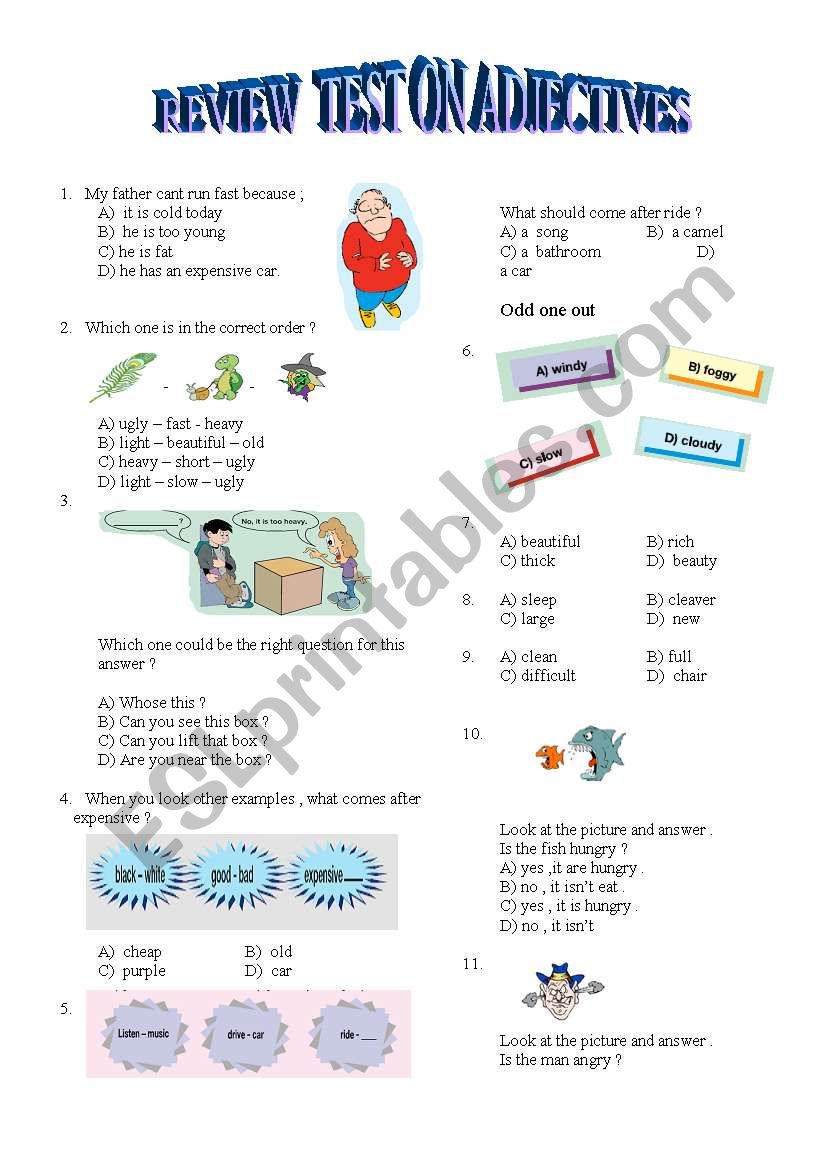 review for adjectives worksheet