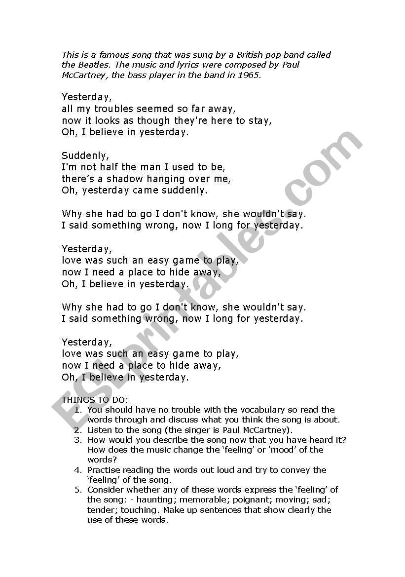 Pronunciation exercise using well known song.