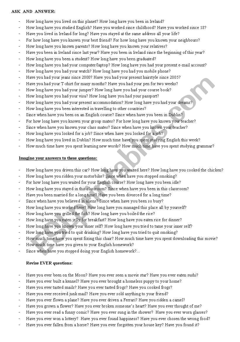 Present Perfect Conversation Questions