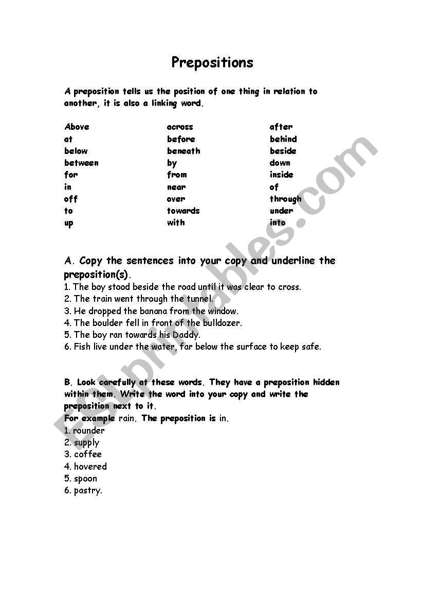 Prepositions worksheet worksheet