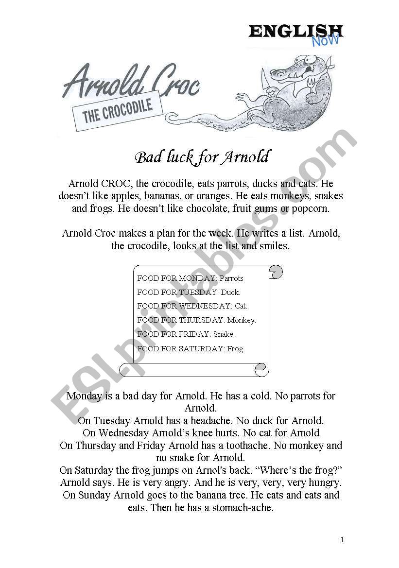 Arnol The Croc worksheet