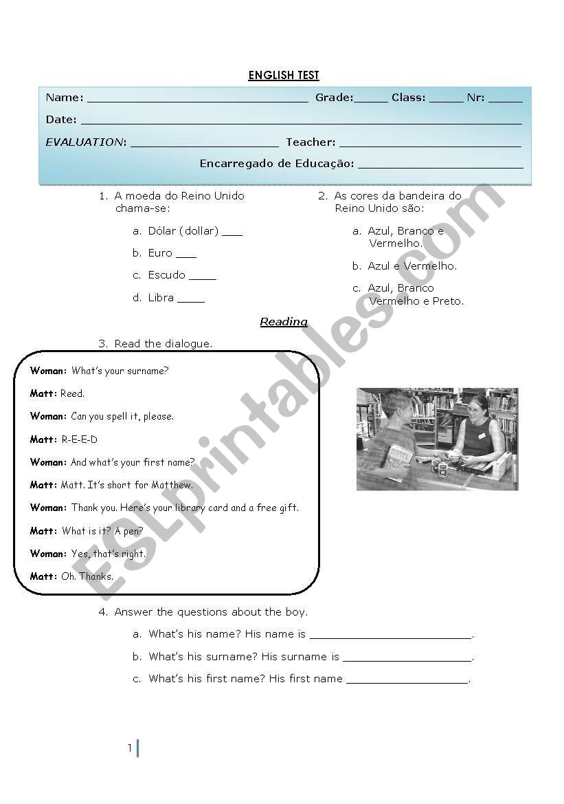 Greetings - Test worksheet