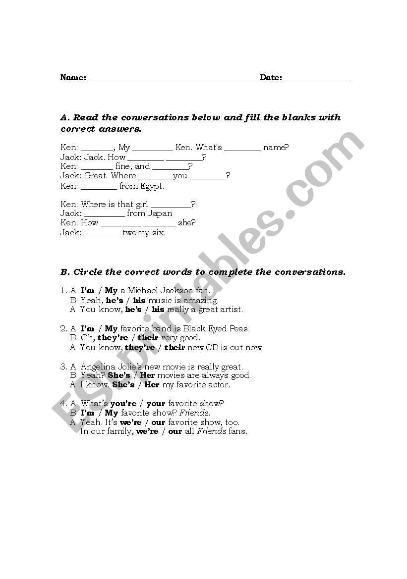 conversations worksheet