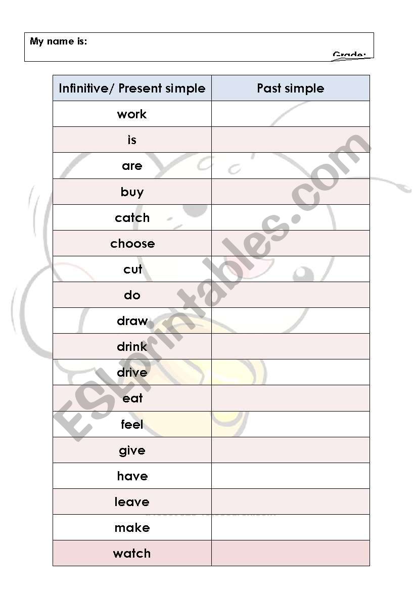 infinivte + past simple worksheet