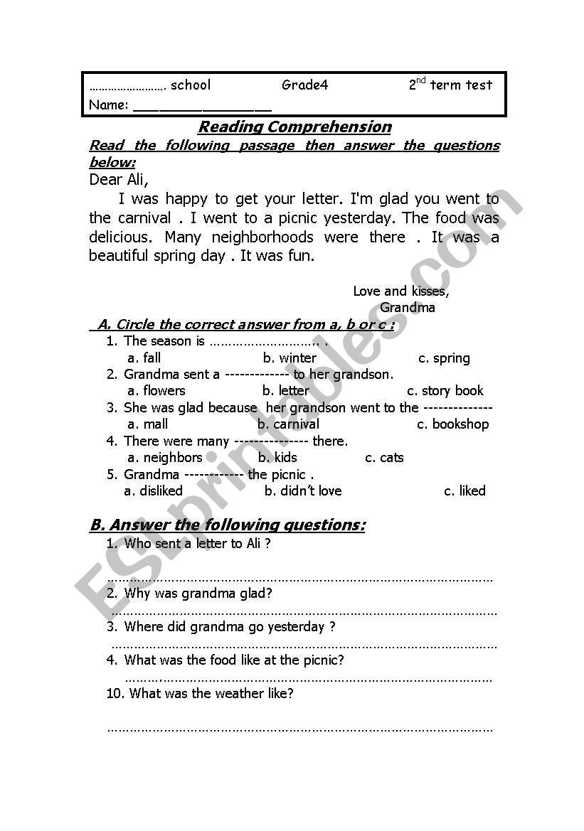 exam worksheet