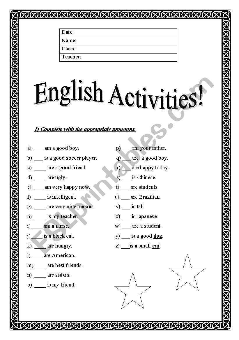verb to be activities worksheet