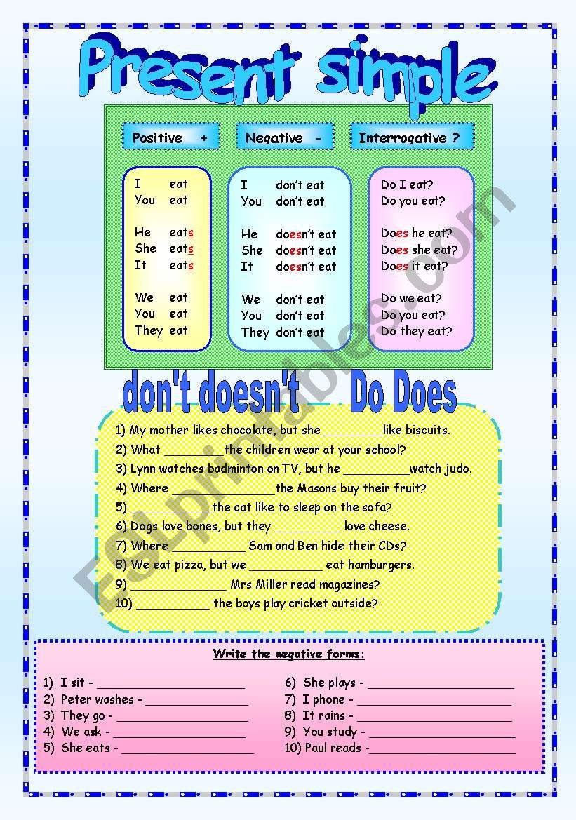 DonÂ´t doesnÂ´t ; do, does worksheet