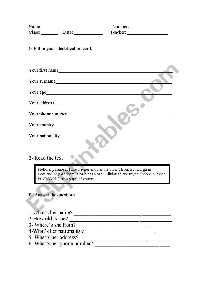 identification  worksheet