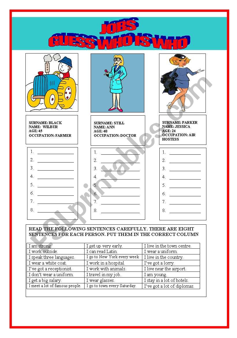 GUESS WHO IS WHO worksheet