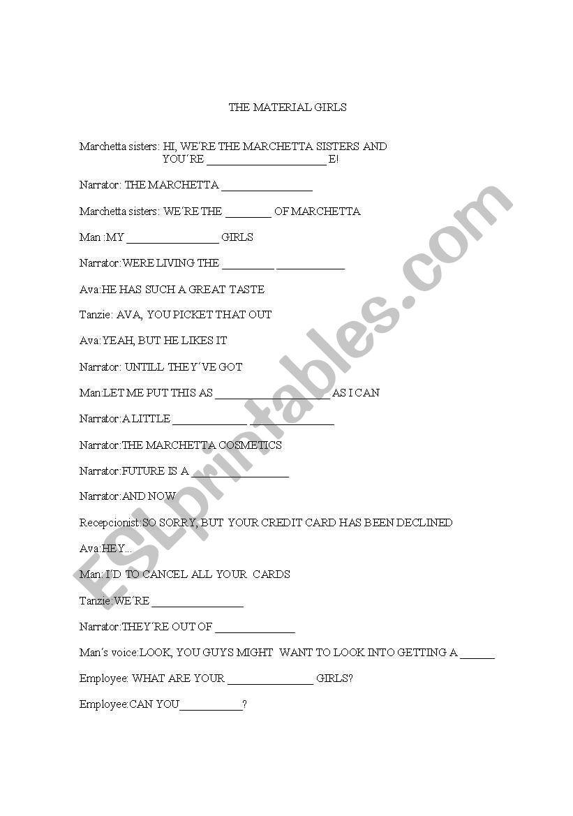 Material Girls worksheet