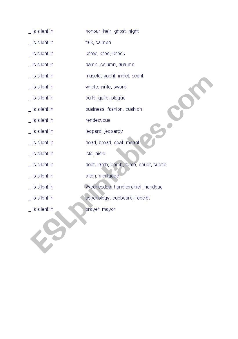 Silent letters worksheet