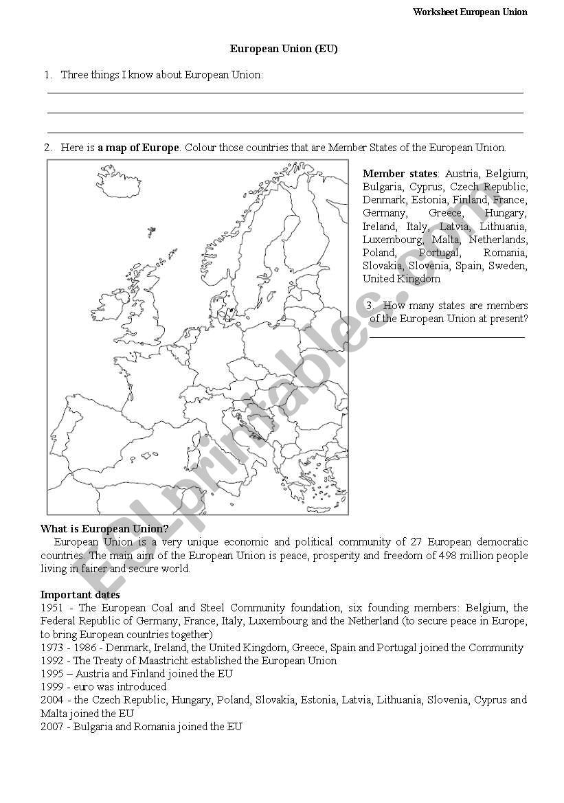 European Union worksheet