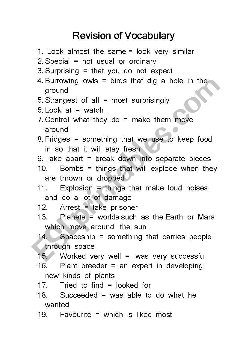vocabulary worksheet