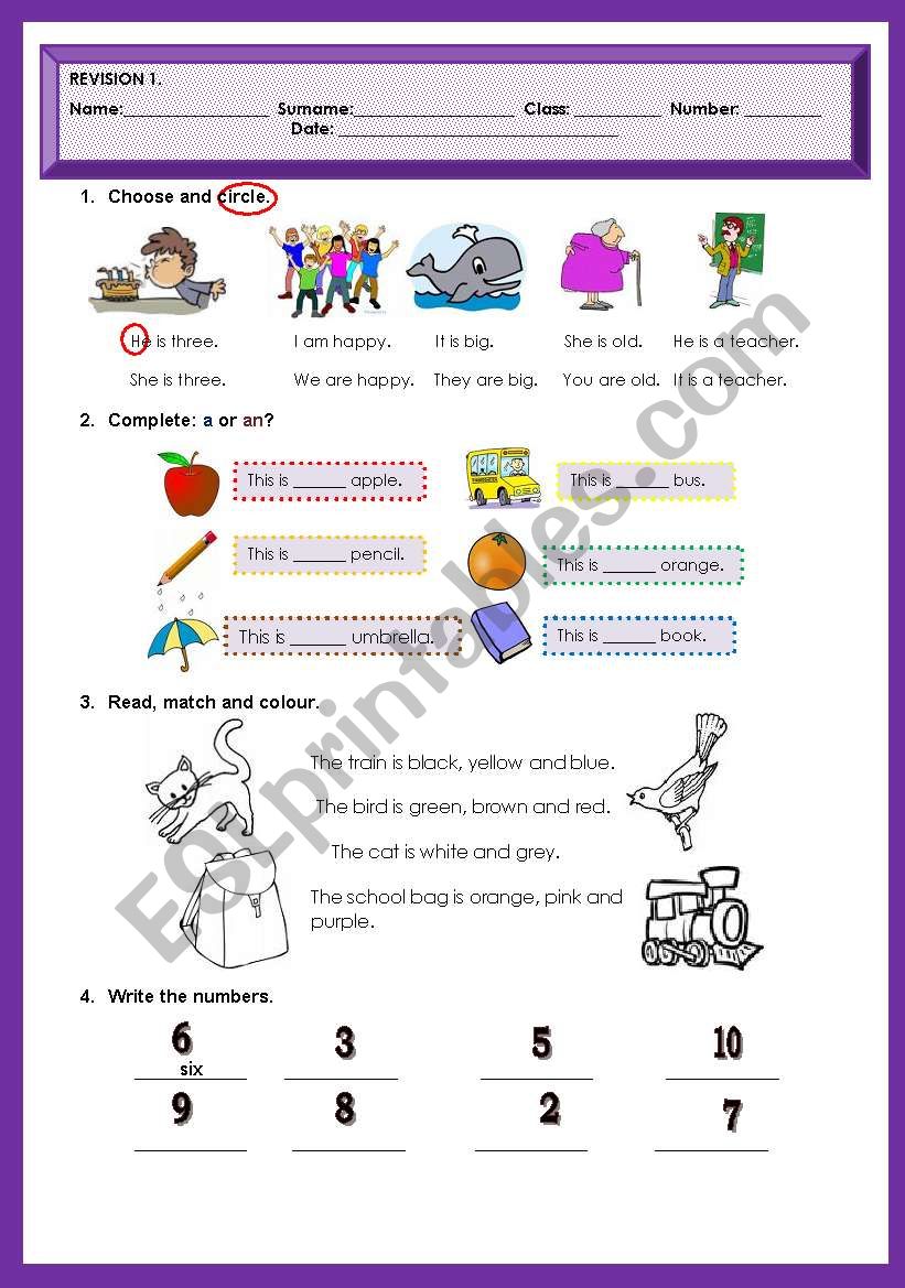 REVISION worksheet