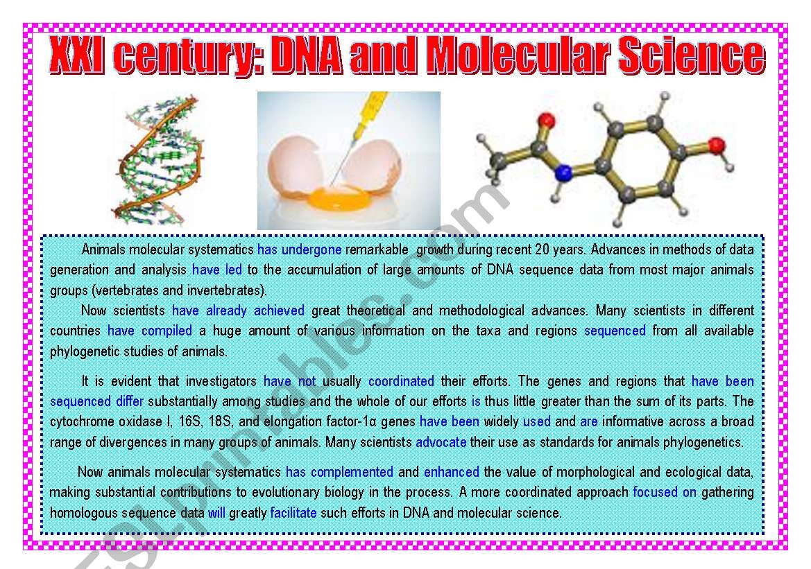 XXI century: DNA and Molecular science. Text for reading.
