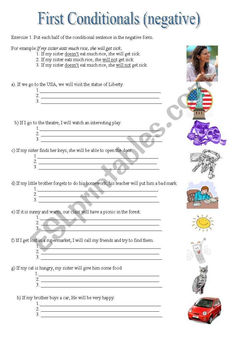 First Conditionals (Negative) worksheet