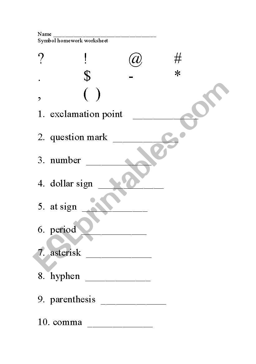 Symbols worksheet