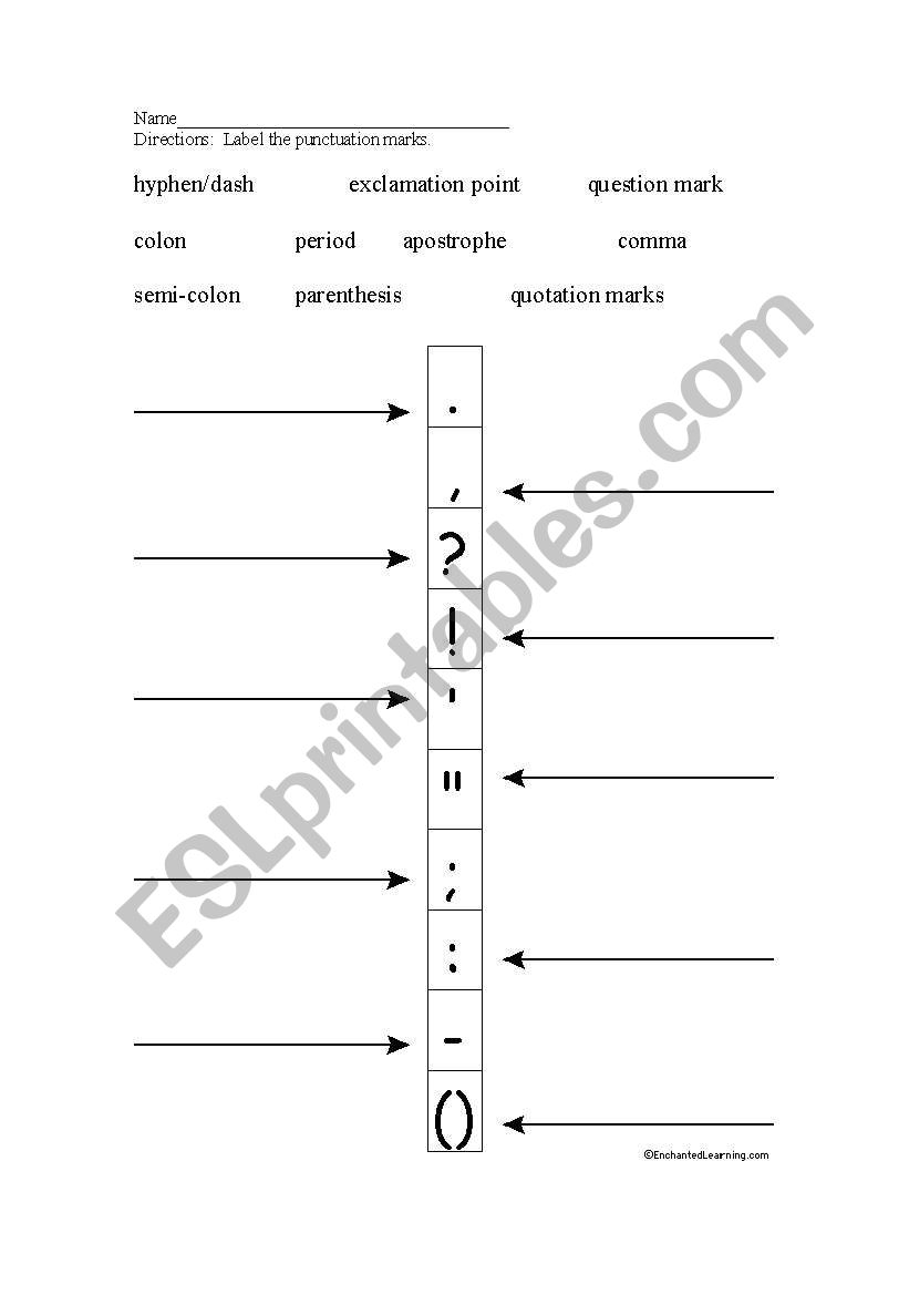 Symbols and punctuation worksheet