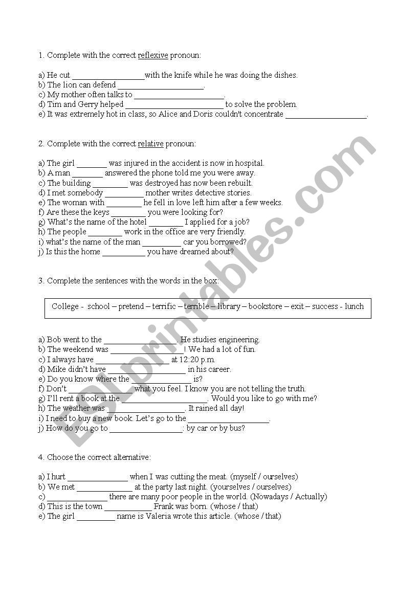 Pronouns and False Friends worksheet