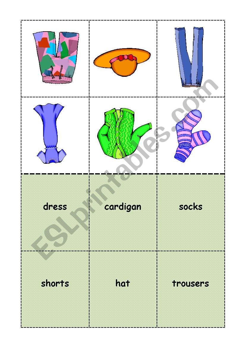 BINGO CLOTHES student cards 2/6