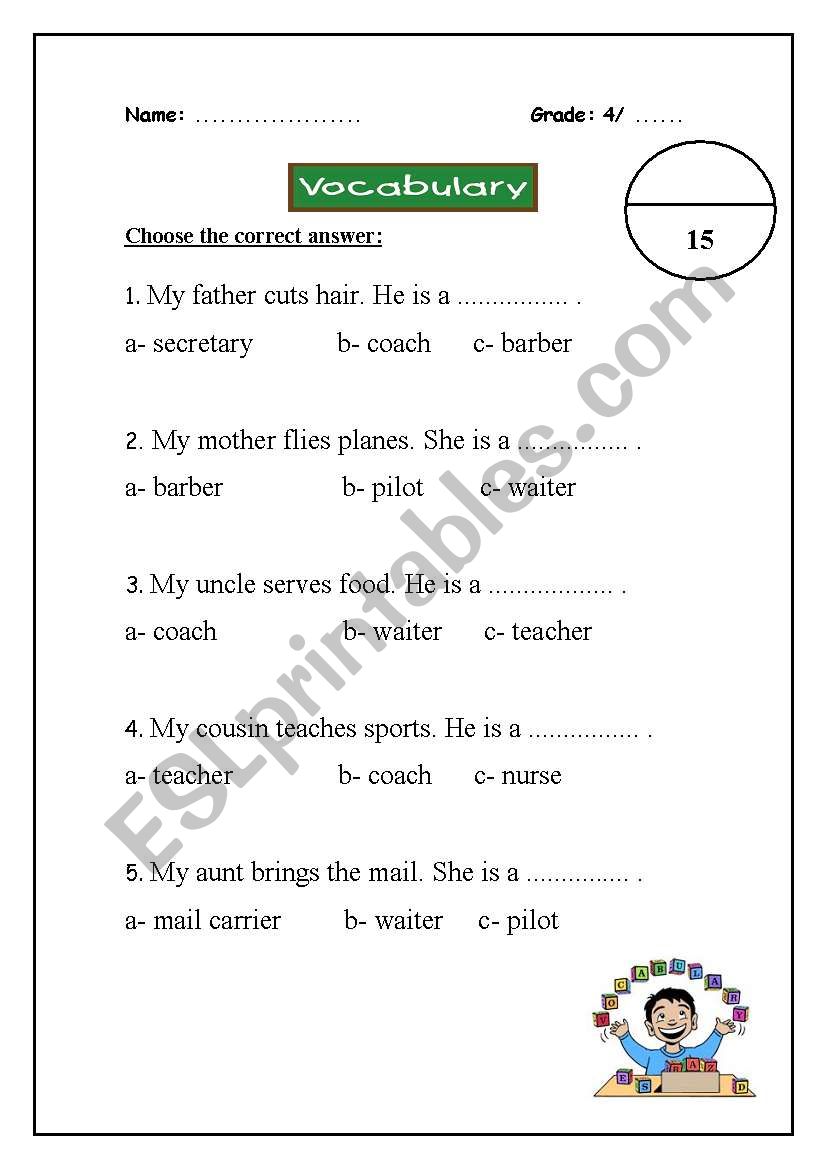 vocabulary exam  worksheet