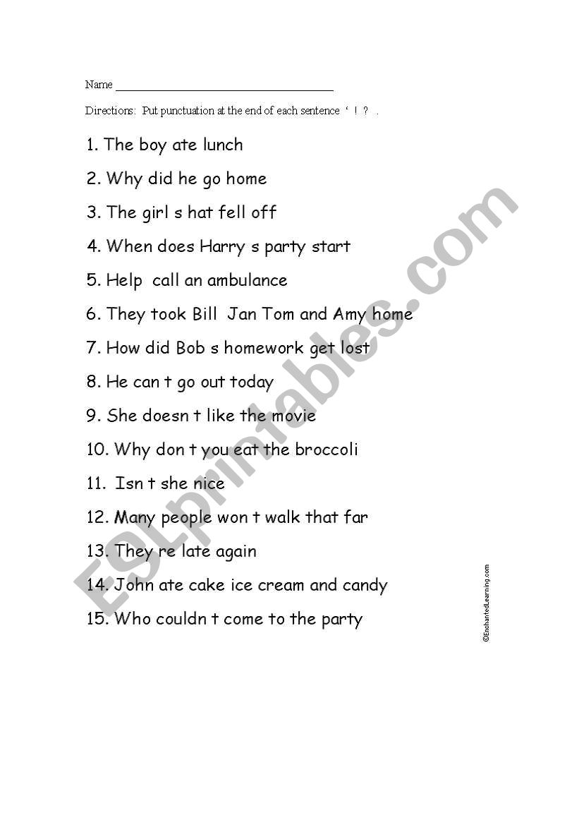 Punctuation worksheet