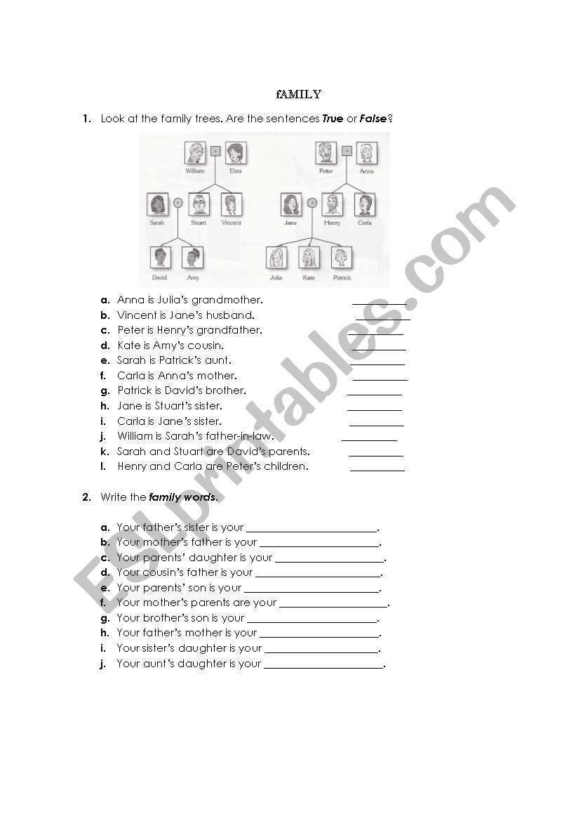 Family worksheet