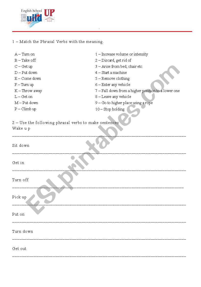 Phrasal Verbs Extra Class worksheet