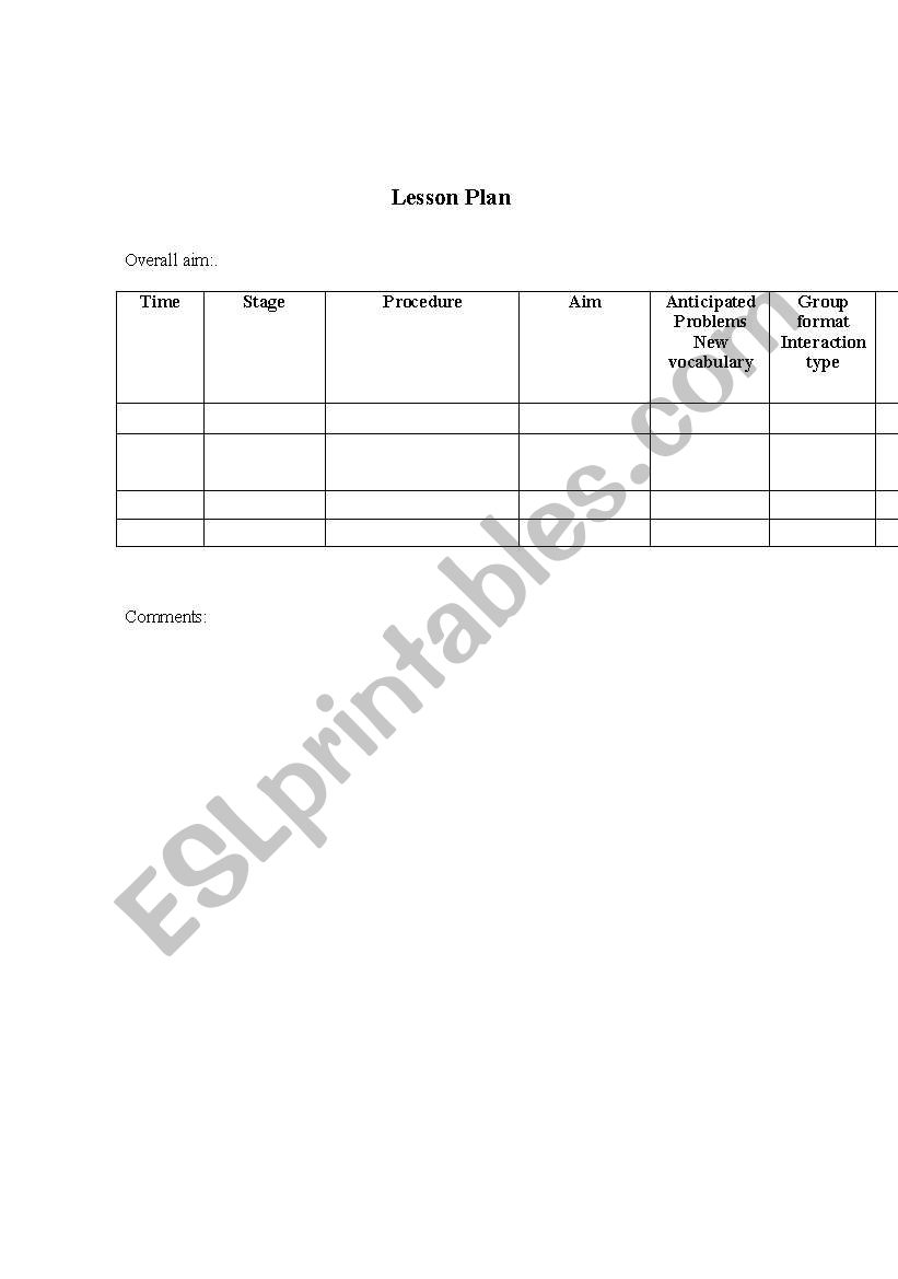 lesson plan worksheet