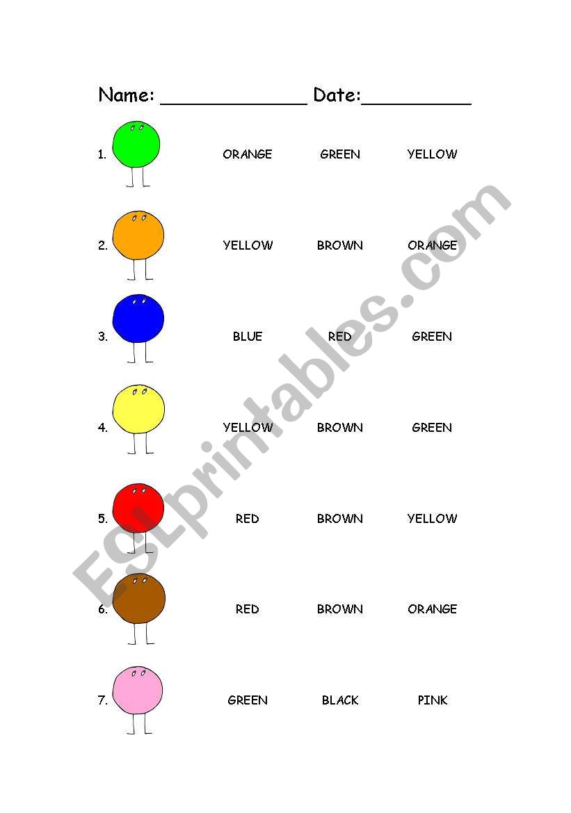 COLOURS worksheet