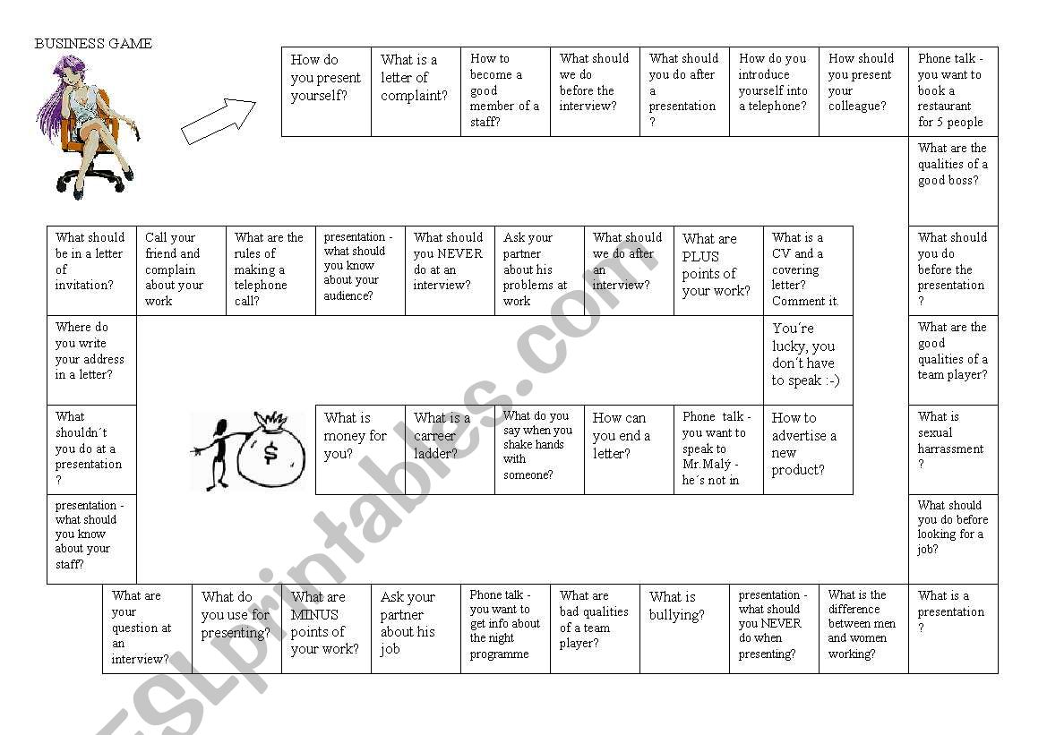 Business conversation game worksheet