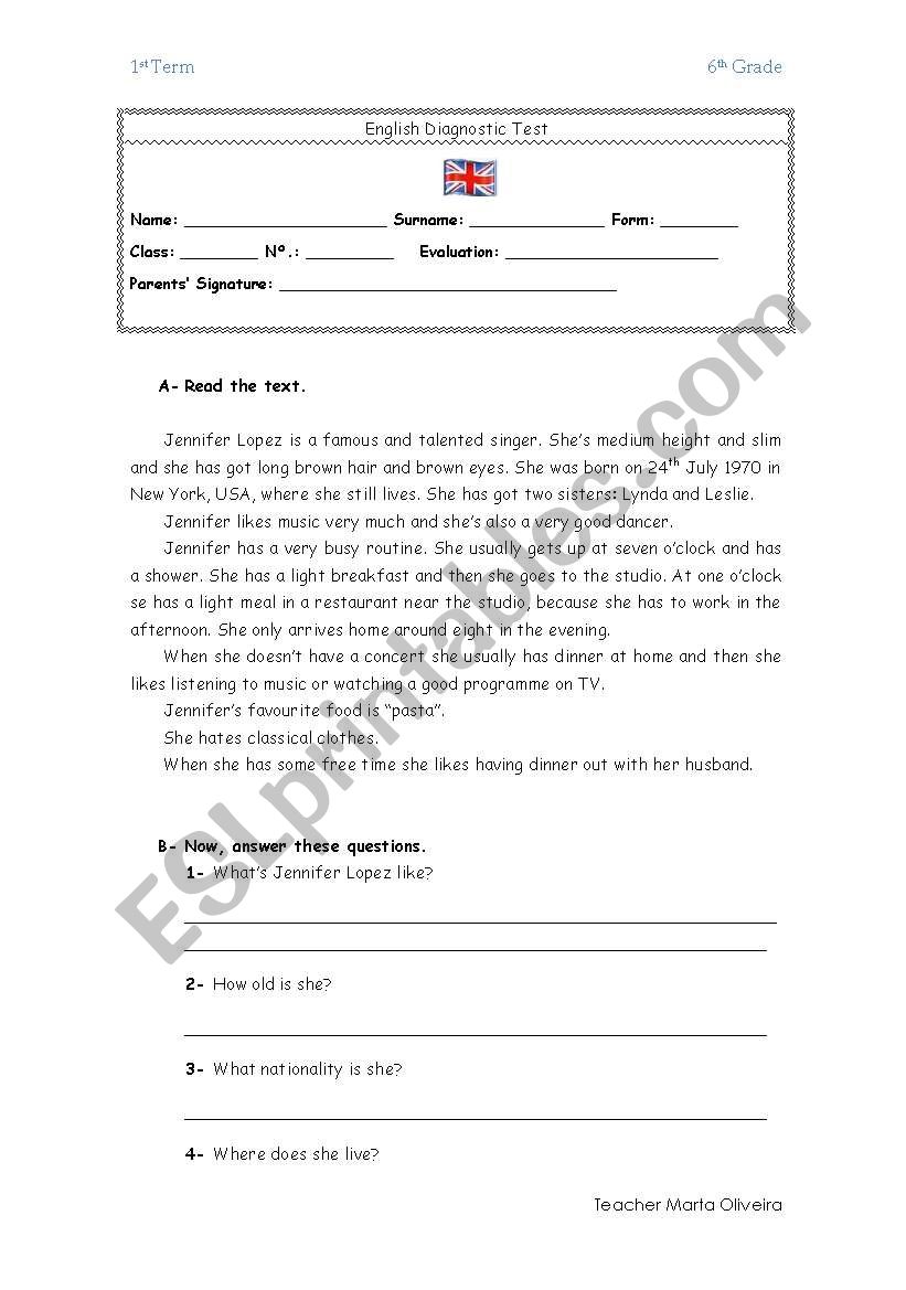 english diagnostic test worksheet