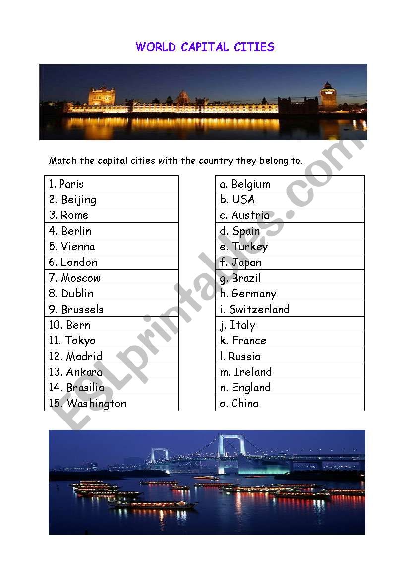 World Capital Cities worksheet